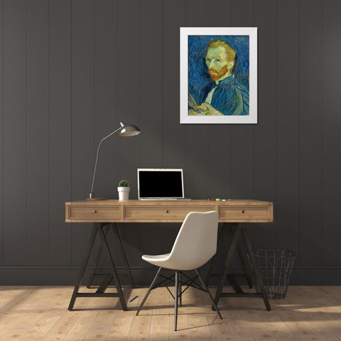 Self-Portrait, 1889 White Modern Wood Framed Art Print by van Gogh, Vincent