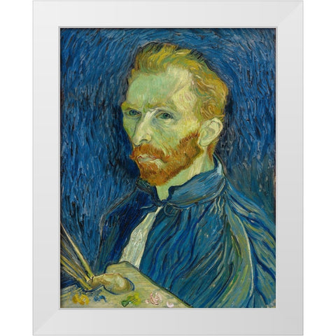Self-Portrait, 1889 White Modern Wood Framed Art Print by van Gogh, Vincent