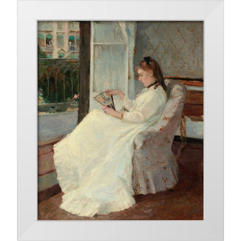 The Artists Sister at a Window, 1869 White Modern Wood Framed Art Print by Morisot, Berthe