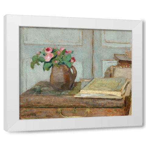 The Artists Paint Box and Moss Roses, 1898 White Modern Wood Framed Art Print by Vuillard, Edouard