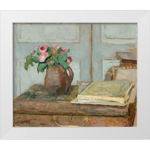The Artists Paint Box and Moss Roses, 1898 White Modern Wood Framed Art Print by Vuillard, Edouard