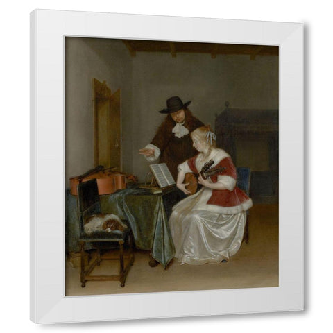 The Music Lesson White Modern Wood Framed Art Print by ter Borch, Gerard