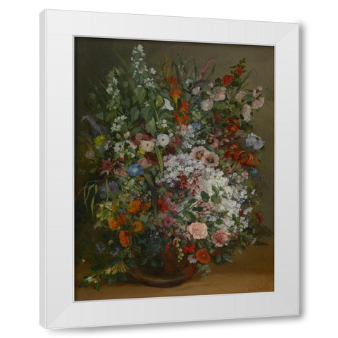 Bouquet of Flowers in a Vase White Modern Wood Framed Art Print by Courbet, Gustave