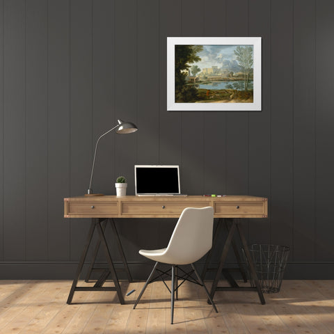 Landscape with a Calm (Un Temps calme et serein) White Modern Wood Framed Art Print by Poussin, Nicolas