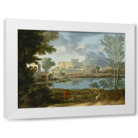 Landscape with a Calm (Un Temps calme et serein) White Modern Wood Framed Art Print by Poussin, Nicolas