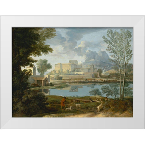 Landscape with a Calm (Un Temps calme et serein) White Modern Wood Framed Art Print by Poussin, Nicolas