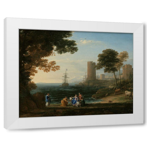 Coast View with the Abduction of Europa White Modern Wood Framed Art Print by Lorrain, Claude