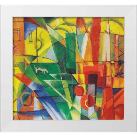 Landscape with House, Dog and Cattle, 1914 White Modern Wood Framed Art Print by Marc, Franz