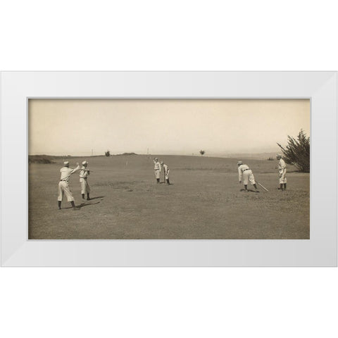 Six Boys With A Ball And Three Bats, Playing Three Old Cat White Modern Wood Framed Art Print by A.G. Spalding Baseball Collection