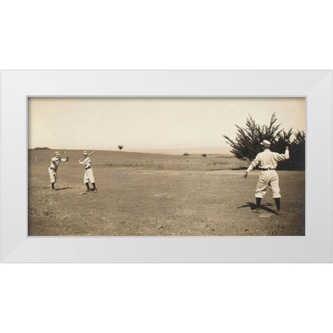 Three Boys With A Ball And Bat, Playing One Old Cat White Modern Wood Framed Art Print by A.G. Spalding Baseball Collection