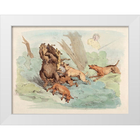 Hunting Dogs Attacking A Bear, 1817 White Modern Wood Framed Art Print by Alken, Henry Thomas