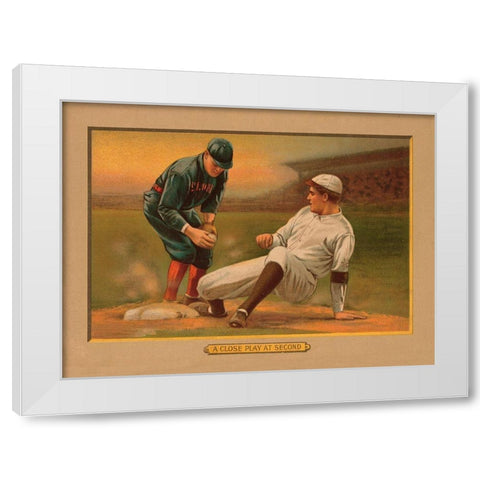 A Close Play at Second, Baseball Card White Modern Wood Framed Art Print by American Tobacco Company