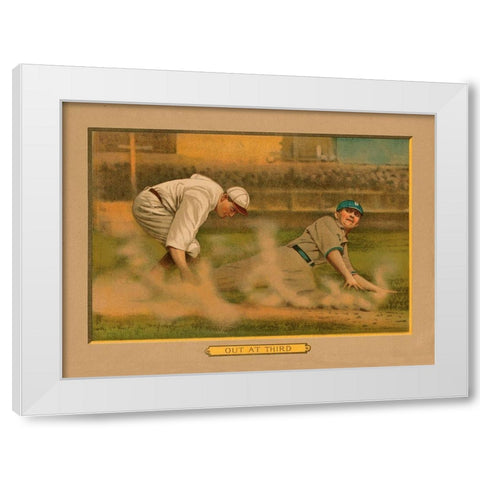 Out at Third, Baseball Card White Modern Wood Framed Art Print by American Tobacco Company