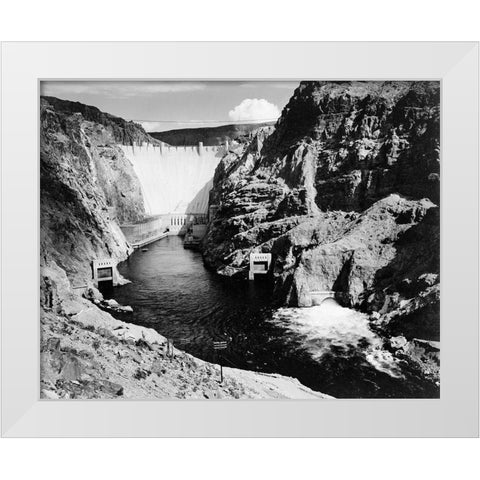 Hoover Dam from Across the Colorado River - National Parks and Monuments, 1941 White Modern Wood Framed Art Print by Adams, Ansel