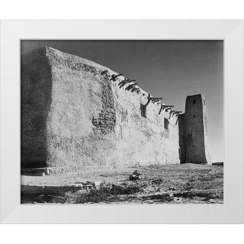 Church Side Wall and Tower, Acoma Pueblo, New Mexico - National Parks and Monuments, ca. 1933-1942 White Modern Wood Framed Art Print by Adams, Ansel