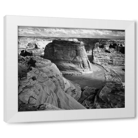 View of valley from mountain, Canyon de Chelly, Arizona - National Parks and Monuments, 1941 White Modern Wood Framed Art Print by Adams, Ansel