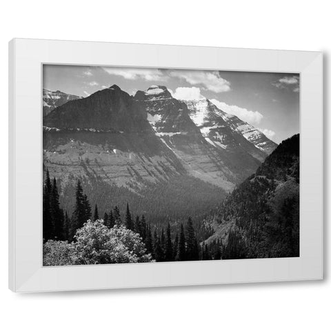 Snow Covered Mountains, Glacier National Park, Montana - National Parks and Monuments, 1941 White Modern Wood Framed Art Print by Adams, Ansel