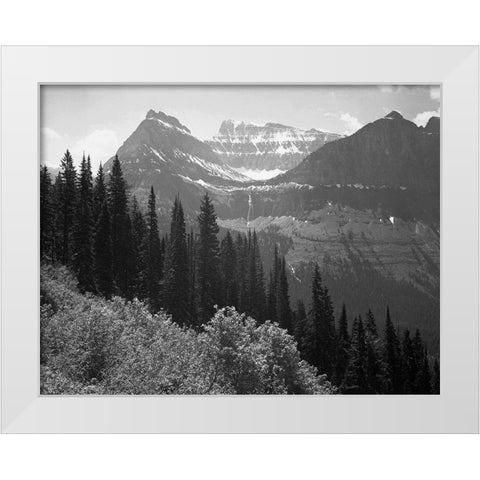 Trees, Bushes and Mountains, Glacier National Park, Montana - National Parks and Monuments, 1941 White Modern Wood Framed Art Print by Adams, Ansel