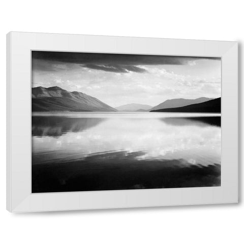Evening, McDonald Lake, Glacier National Park, Montana - National Parks and Monuments, 1941 White Modern Wood Framed Art Print by Adams, Ansel