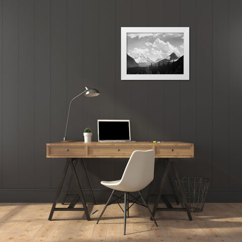 Mountains and Clouds, Glacier National Park, Montana - National Parks and Monuments, 1941 White Modern Wood Framed Art Print by Adams, Ansel