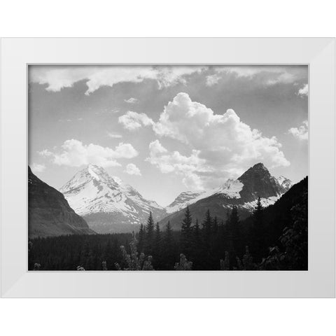 Mountains and Clouds, Glacier National Park, Montana - National Parks and Monuments, 1941 White Modern Wood Framed Art Print by Adams, Ansel