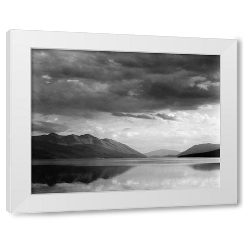 Evening, McDonald Lake, Glacier National Park, Montana - National Parks and Monuments, 1941 White Modern Wood Framed Art Print by Adams, Ansel