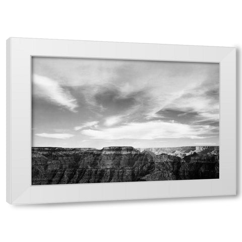 Canyon edge, low horizon, clouded sky, Grand Canyon National Park, Arizona, 1941 White Modern Wood Framed Art Print by Adams, Ansel