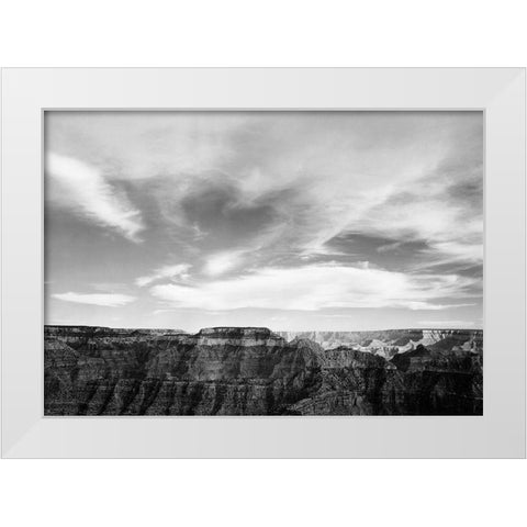 Canyon edge, low horizon, clouded sky, Grand Canyon National Park, Arizona, 1941 White Modern Wood Framed Art Print by Adams, Ansel
