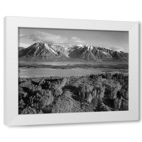 View across river valley, Grand Teton National Park, Wyoming, 1941 White Modern Wood Framed Art Print by Adams, Ansel