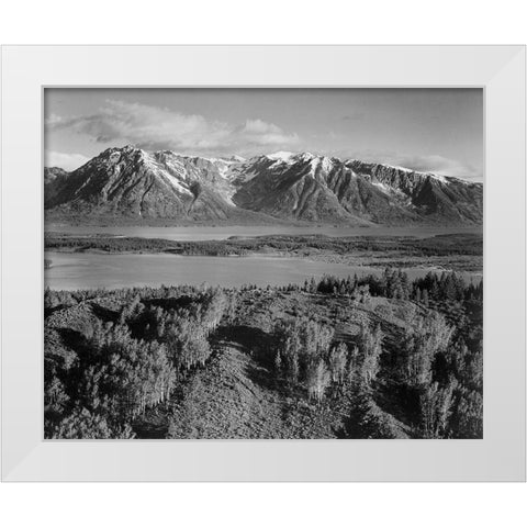 View across river valley, Grand Teton National Park, Wyoming, 1941 White Modern Wood Framed Art Print by Adams, Ansel