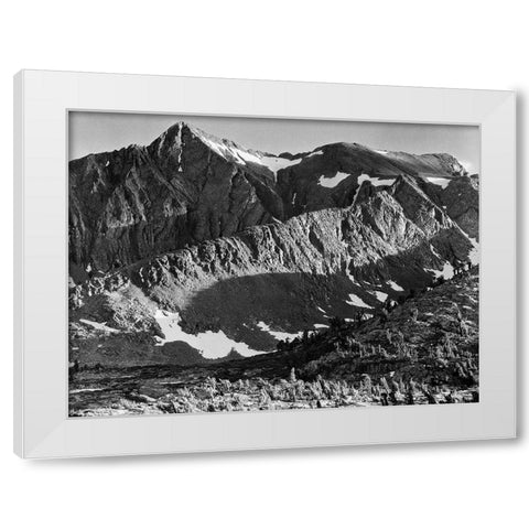 Peak above Woody Lake, Kings River Canyon,  proposed as a national park, California, 1936 White Modern Wood Framed Art Print by Adams, Ansel