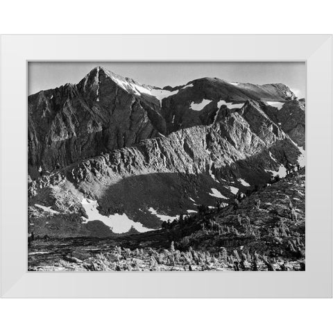 Peak above Woody Lake, Kings River Canyon,  proposed as a national park, California, 1936 White Modern Wood Framed Art Print by Adams, Ansel
