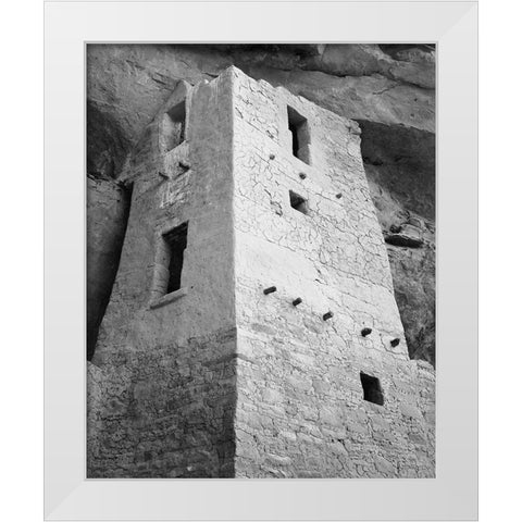 View of tower, taken from above, Cliff Palace, Mesa Verde National Park, Colorado, 1941 White Modern Wood Framed Art Print by Adams, Ansel