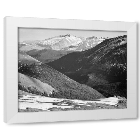 Longs Peak in Rocky Mountain National Park, Colorado, ca. 1941-1942 White Modern Wood Framed Art Print by Adams, Ansel