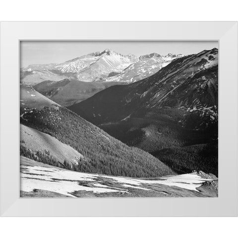 Longs Peak in Rocky Mountain National Park, Colorado, ca. 1941-1942 White Modern Wood Framed Art Print by Adams, Ansel