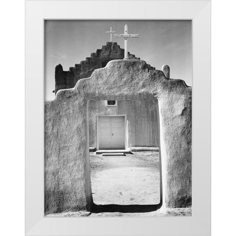 Front view of entrance, Church, Taos Pueblo National Historic Landmark, New Mexico, 1942 White Modern Wood Framed Art Print by Adams, Ansel
