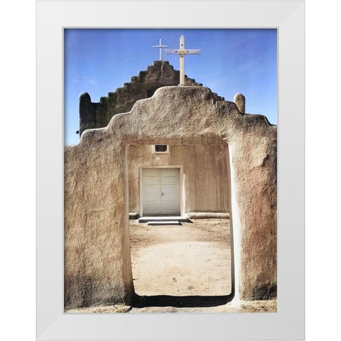 Front view of entrance-Church-Taos Pueblo National Historic Landmark Color White Modern Wood Framed Art Print by Adams, Ansel