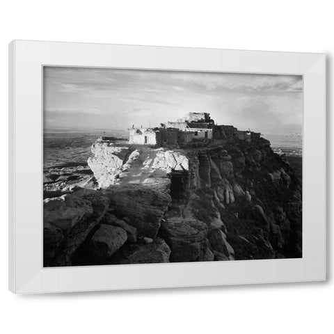 Full view of the city on top of mountain, Walpi, Arizona, 1941 White Modern Wood Framed Art Print by Adams, Ansel