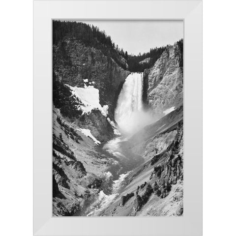 Yellowstone Falls, Yellowstone National Park, Wyoming. ca. 1941-1942 White Modern Wood Framed Art Print by Adams, Ansel