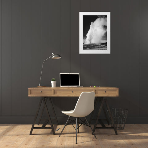 Photograph of Old Faithful Geyser Erupting in Yellowstone National Park, ca. 1941-1942 White Modern Wood Framed Art Print by Adams, Ansel
