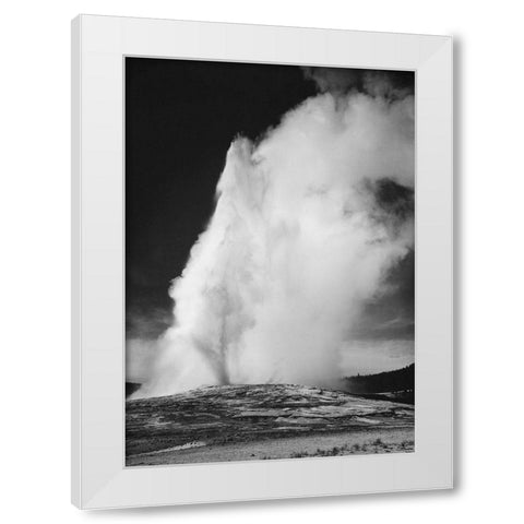 Photograph of Old Faithful Geyser Erupting in Yellowstone National Park, ca. 1941-1942 White Modern Wood Framed Art Print by Adams, Ansel