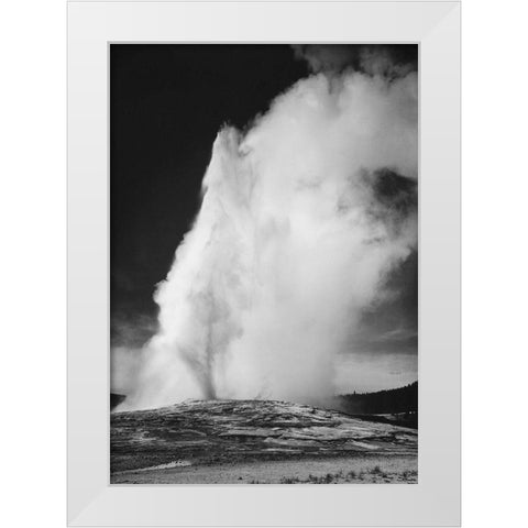 Photograph of Old Faithful Geyser Erupting in Yellowstone National Park, ca. 1941-1942 White Modern Wood Framed Art Print by Adams, Ansel