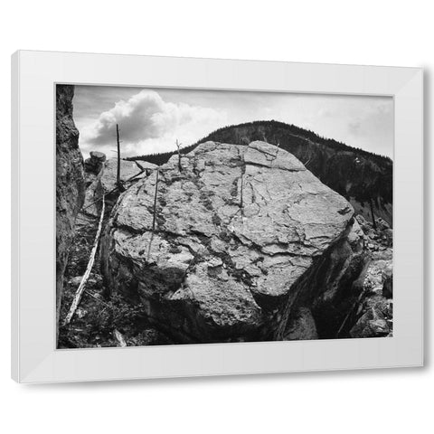 Boulder with hill in background, Rocks at Silver Gate, Yellowstone National Park, Wyoming, ca. 1941- White Modern Wood Framed Art Print by Adams, Ansel