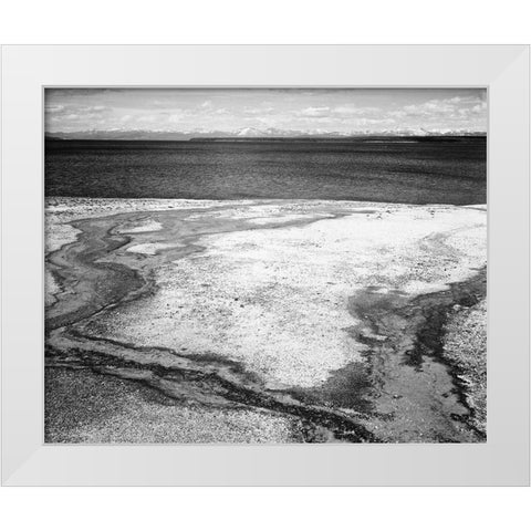 Yellowstone Lake - Hot Springs Overflow, Yellowstone National Park, Wyoming, ca. 1941-1942 White Modern Wood Framed Art Print by Adams, Ansel