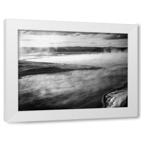 Steaming pool in foreground, high horizon, Fountain Geyser Pool, Yellowstone National Park, Wyoming, White Modern Wood Framed Art Print by Adams, Ansel