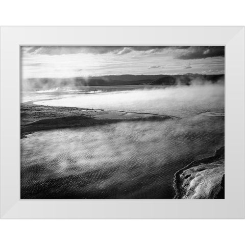 Steaming pool in foreground, high horizon, Fountain Geyser Pool, Yellowstone National Park, Wyoming, White Modern Wood Framed Art Print by Adams, Ansel