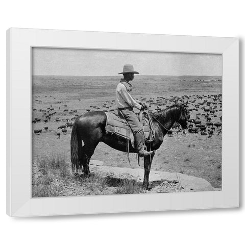 A Texas cowboy, 1907 White Modern Wood Framed Art Print by Smith, Erwin E.