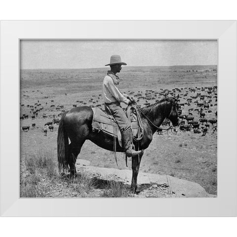 A Texas cowboy, 1907 White Modern Wood Framed Art Print by Smith, Erwin E.