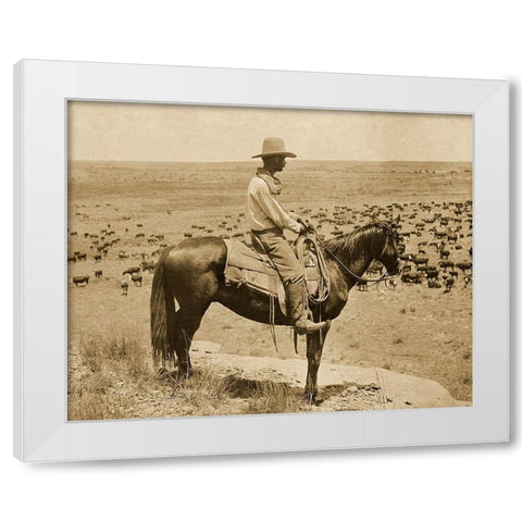 A Texas cowboy, 1907 - Sepia White Modern Wood Framed Art Print by Smith, Erwin E.