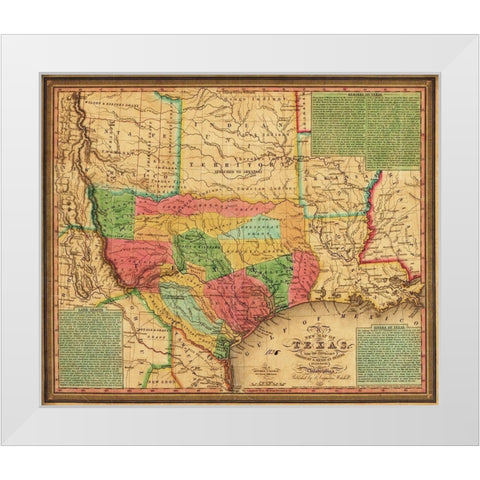 New map of Texas : with the contiguous American and Mexican states, 1835 White Modern Wood Framed Art Print by Mitchell, S. Augustus